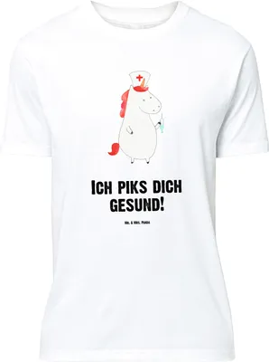 Produktbild von Mr. & Mrs. Panda Größe XL T-Shirt Einhorn Krankenschwester - Weiß - Geschenk, Krankenhaus, Shirt, Krankenpfleger, Ärztin, Unicorn, Tshirt, mit Spruch, Krankenpflegerin