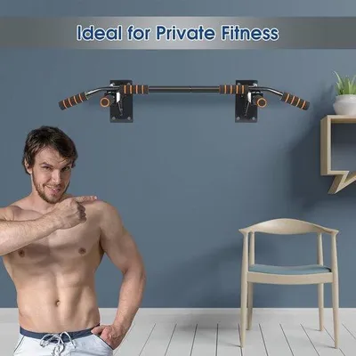 Productafbeelding van Famanu muurbevestigbare fitnessstang met 6 schuimrubberen handgrepen - zwart