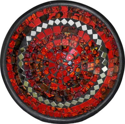 Produktbild von Mosaikschale Tonschale Glasschale Dekoschale Mosaik Kunsthandwerk Glassteine Deko rund Spiegel L, rot