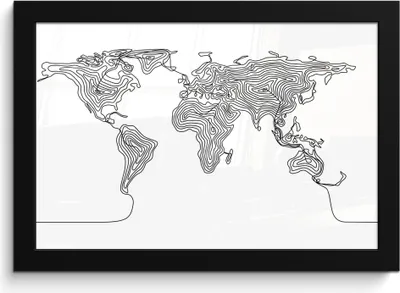 Produktbild von MuchoWow® MuchoWow® Gerahmtes Poster Weltkarte - Schwarz - Weiß - Linie 30x20 cm - Poster mit zchwarzem Bilderrahmen - Kunstdruck - Bild-Poster