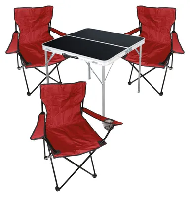 4-teiliges Campingmöbel Set rot Tisch + 3 Campingstühle mit Tasche