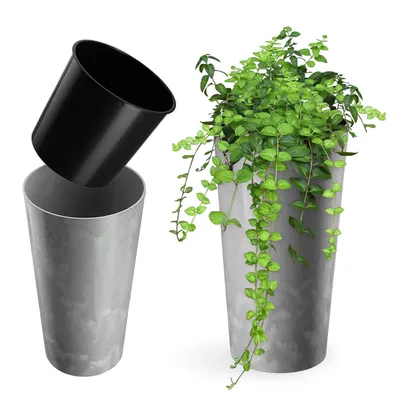 Image de KADAX Pot de fleurs Couvercle de pot de fleurs 26cm avec insert Support de fleurs Plastique Gris