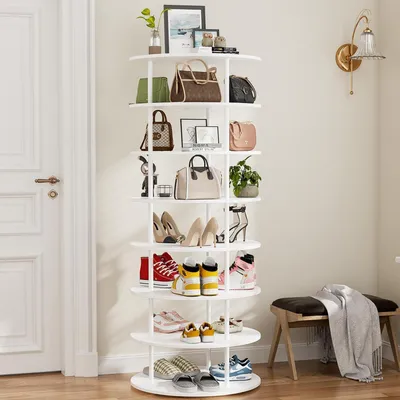 Produktbild von 360° Drehbares Schuhregal 7-stufig Weiß 60x163 cm
