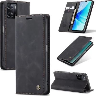 Image de OPPO A57 4G Cover, RetroPolyuréthaneLeather Case with Stand Function Protection Case for OPPO A57 4G/A57S/A77 4G/A57e/A77S/OnePlus Nord N20 SE Black