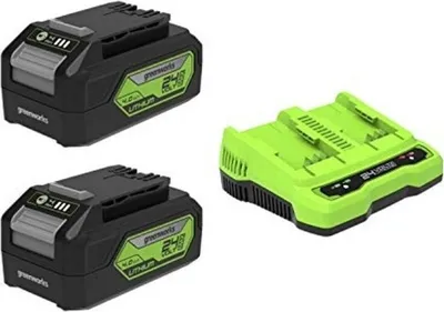 Produktbild von Greenworks Tools GW 24V Starter kit, 2 x 4 Ah battery (2926807) + dual slot charger (2931907) GSK24B4X