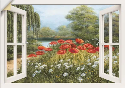 Produktbild von ARTland Wandbild, selbstklebend Fensterblick Mohnwiese Größe: 100x70 cm