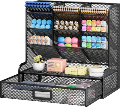 Image de Organisateur de bureau avec tiroir, noir, pour bureau, 9 compartiments