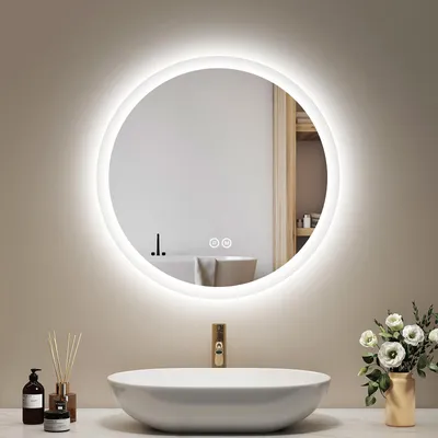 Image de EMKE LED Miroir de salle de bain 70cm Miroir de salle de bain avec éclairage 3 couleurs de lumière Miroir de salle de bain rond Miroir mural avec interrupteur tactile IP44 Economie d'énergie Réglable Miroir lumineux
