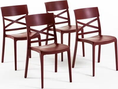 Image de lot de 4 chaises empilables en polypropylène avec fibre de verre pour l'extérieur et le jardin, bar et restaurant, cuisine design moderne - MARTINA - Rouge foncé