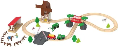 Produktbild von Playtive Eisenbahn-Set aus Buchenholz Alle Fahrzeuge mit Magnetkupplungen Bauernhof