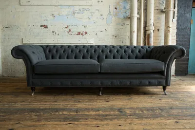 Produktbild von Original Chesterfield Textil Leder Sofa Couch Polster Big Sitzpolster Grau 265cm