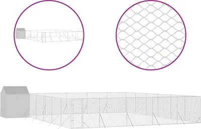 Produktbild von vidaXL Outdoor-Hundezwinger mit Dach Silbern 12x12x2,5m Stahl Verzinkt