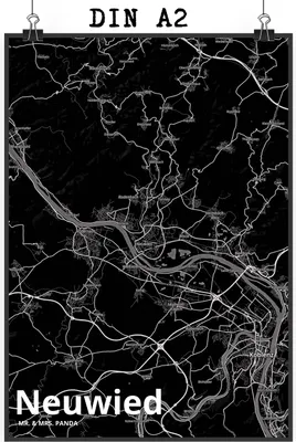 Produktbild von Mr. & Mrs. Panda Bild Neuwied DIN A2 - Geschenk, wanddeko, Plakat, Stadt Dorf Karte Landkarte Map Stadtplan, drucke, Kunstdruck, Posterdruck