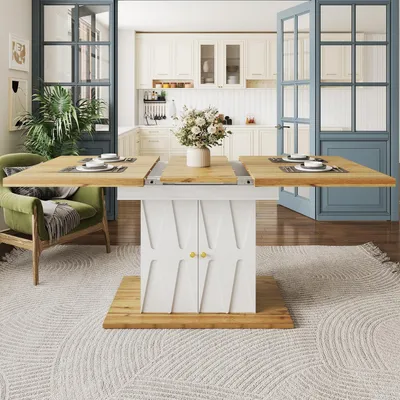 Image de Table extensible avec motif en relief, dimensions 110 (140) x 70 x 76,5 cm, revêtue de placage de bois, structure en MDF