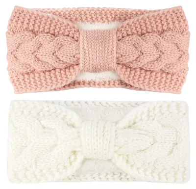 Image de Bandeaux tricotés pour femmes - Lot de 2, en blanc et rose
