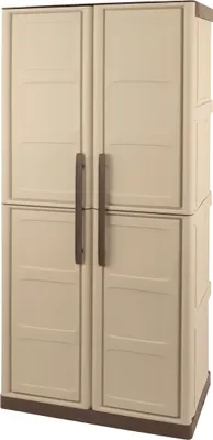 Image de Armoire de rangement 2 portes 3 Etagères Beige 70 x 39 x 165cm Meuble de Garage Atelier Buanderie ARTPLAST