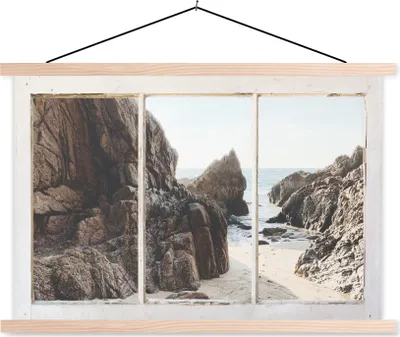 Produktbild von MuchoWow® Textilposter Aussicht - Strand - Meer 120x80 cm mit holzfarbenen Rahmen - Aufhängeset
