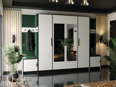 Image de KIER FURNITURE Armoire, Blanc + Tissu vert - 312,8 x 205 x 39 cm