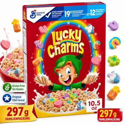 Produktbild von Lucky Charms Frühstückscerealien 297 g | Knusprige Hafer-Cerealien mit bunten Marshmallows | US-Import
