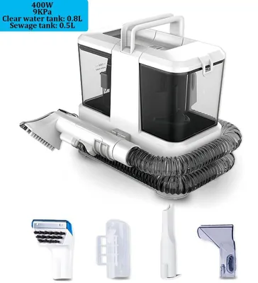 Immagine prodotto di Pulitore per tappeti e tappezzeria - Pratico smacchiatore da 400 W e 9 kPa - Per auto, divani e tappeti - Funzione di spruzzatura e aspirazione - Serbatoio dell'acqua da 1,08 L - Spina UE da 220-240 V