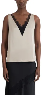 Produktbild von Comma Satin Bluse Ärmellos mit Spitze und V-Ausschnitt, Braun, Größe 40
