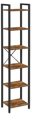 Image de Étagère vintage, couleur marron foncé et noir – en panneaux de particules et en acier – dimensions : 40 x 30 x 187,5 cm