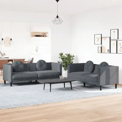Image de vidaXL Ensemble de canapés 2 pièces avec coussins gris foncé velours