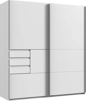 Produktbild von Schwebetürenschrank "Bamberg" in WEISS mit 3 Schubladen und 2 Türen. Abmessungen (BxH) 180x198 cm