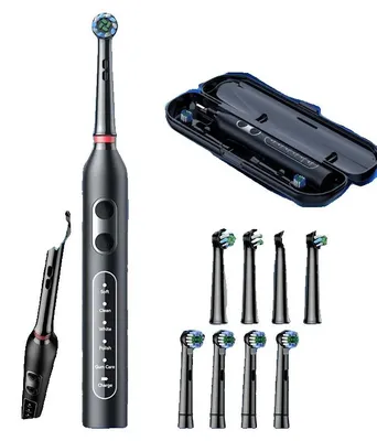 Imagen del producto de Cepillo de dientes eléctrico rotatorio, con 5 modos de cepillado, recargable, resistente al agua (IPX7), 8 cabezales de cepillo intercambiables, temporizador de 2 minutos