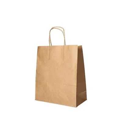 Produktbild von Tragetaschen, Papier 28 cm x 22 cm x 10 cm braun mit gedrehtem Tragegriff