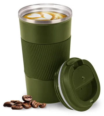 Thermobeker 510 ml, Edelstahl, BPA-frei, grün mit Halter, auslaufsicher