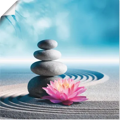 Produktbild von ARTland Poster Sand, Lilie und Spa-Steine in Zen-Garten Größe: 70x70 cm