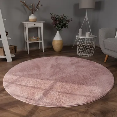 Produktbild von Teppich Wohnzimmer Kunstfell Shaggy Hochflor Waschbar In Waschmaschine Soft Uni Rosa Grösse Ø 120 cm Rund