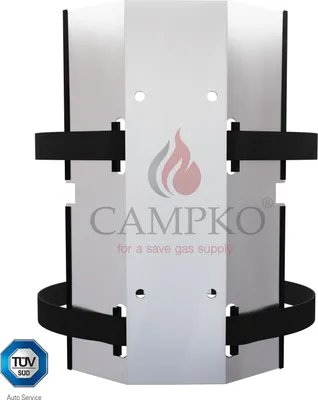 Produktbild von CAMPKO Gasflaschen Halter Set Edelstahl für Ø 300mm Gasflaschen inkl. 2x Spannband + 2x Spannschloss