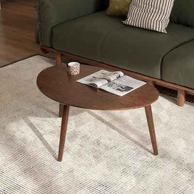 Imagen del producto de Mesa de centro de madera maciza de roble, color nogal, 85x58x40 cm