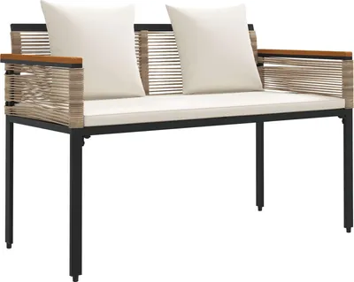 Zdjęcie produktu dla Ławka ogrodowa Beżowy i kremowy 117 x 54 x 74.5 cm polirattan