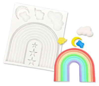 Silikon-Fondantform Wolken, Mond, Sterne, 1 Stück, weiß