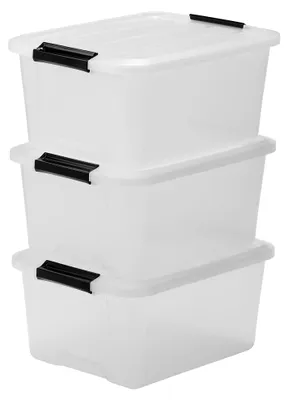 Produktbild von Iris Ohyama Aufbewahrungsbox mit Deckel, 15L, 3er-Set, Transparent, Schnappversc