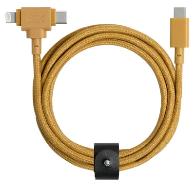 Productafbeelding van Native Union Belt Cable Duo, 1,5 meter, USB-C, USB-C/Lightning, geel