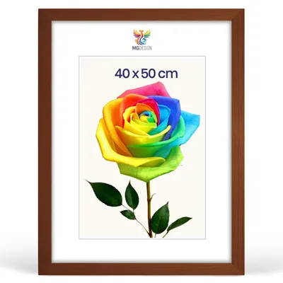 Produktbild von MG Design Bilderrahmen 40 x 50 cm - Posterrahmen mit Braun Holzrahmen (Echtholz) und bruchsicherem Acrylglas, Hoch & Quer mit stabiler Wandaufhängung