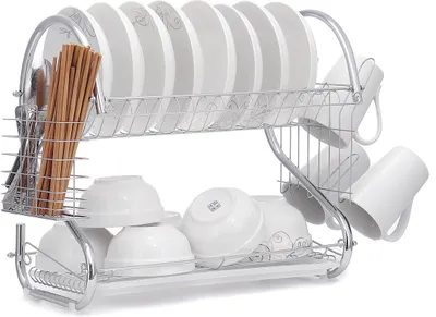Immagine prodotto di Stendibiancheria a 2 livelli con portautensili e scolapiatti per i banchi della cucina - 1
