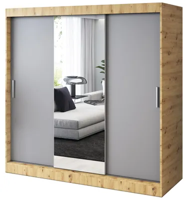 Zdjęcie produktu dla Szafa przesuwna - 200x200cm -Dąb Artisan / Antracyt Mat- Szafa przesuwna HUGO -3-drzwiowa z 4 drążkami