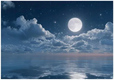 Produktbild von Fototapete Meer Mond Wolken - 300x210 cm - Vliestapete Wohnzimmer Schlafzimmer - Vlies Fototapete Blau - 16199VX6