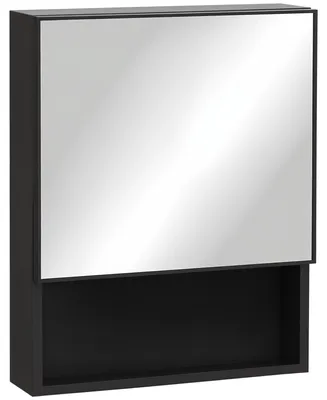Image de Armoire miroir - Meuble de salle de bain - Acier inoxydable - 2 étagères - Compartiment ouvert - Noir - 46 x 13,5 x 58 cm