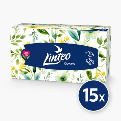 Produktbild von 15er Karton Linteo Kosmetiktücher, 2-lagig, 150 Stück je Box, KI-generiertes Bild