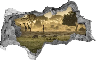 Produktbild von Selbstklebender Loch-3D-Aufkleber 95x73 cm Giraffen in der Savanne