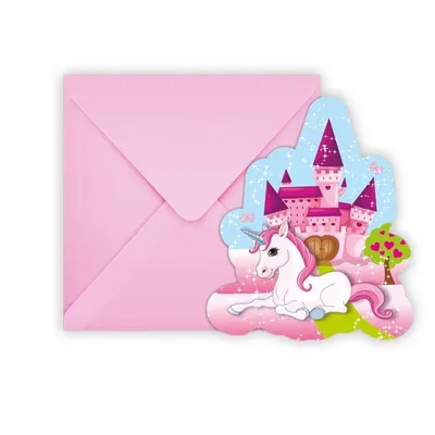 Produktbild von 12-teiliges Einladungs-Set Unicorn für Kindergeburtstag oder Mottoparty
