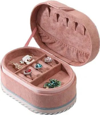 Obrázek produktu pro INF Přenosná sametová šperkovnice růžová 17.5x11x8cm zip organizér