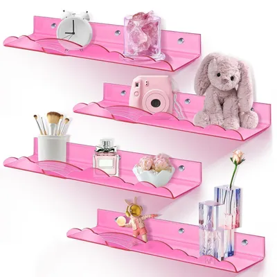 Zdjęcie produktu dla Półki ścienne z akrylu, zestaw 4 sztuk, kolor różowy, wymiary: 40 x 9 x 4 cm