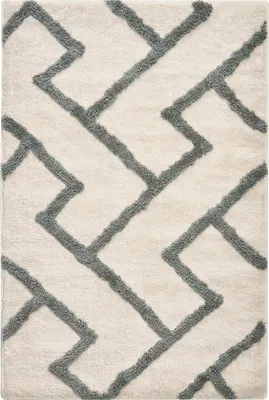 Produktbild von BELIANI Badematte beige und grau aus Stoff 60 x 90 cm rechteckige Form geometrisches Muster flauschiger Badematte Badezimmeraccessoires modernes Design